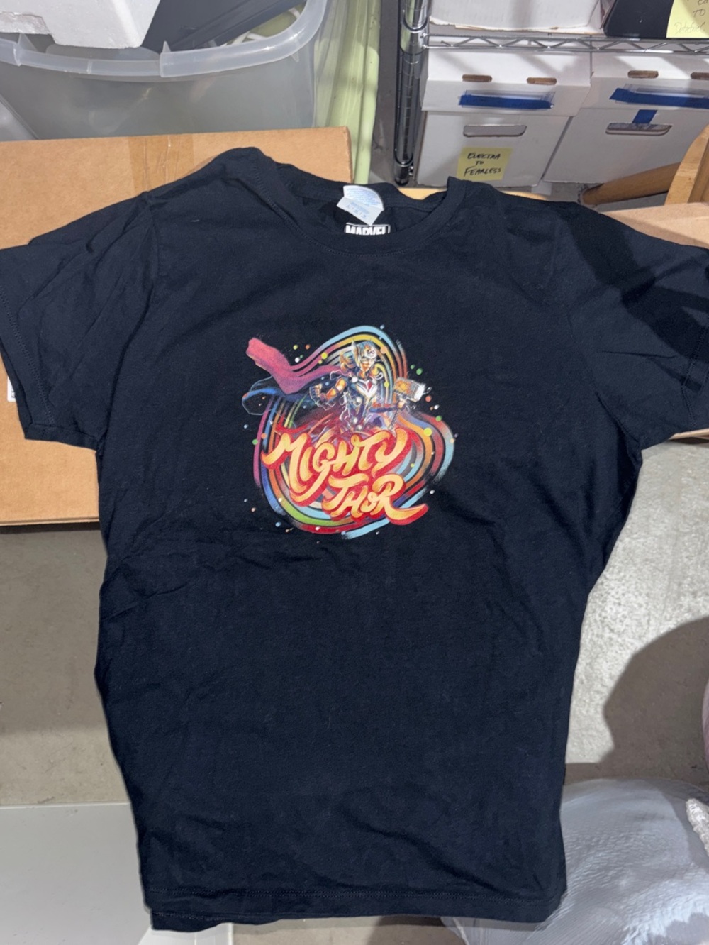 Marvel Black Short Sleeve Tee with Multicolor Mighty Thor Design